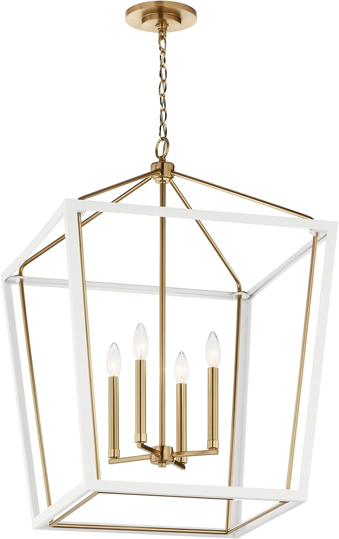 Kichler Delvin 4-Light Foyer Pendant Light Fixture with Clear Glass, Updated Traditional Hanging Ceiling Light in Champagne Bronze and White for Dining Room or Kitchen (22.25" x 31.75"), 52620CPZWH