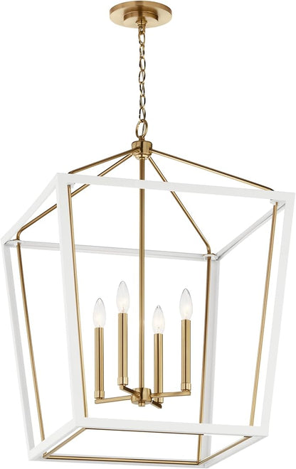 Kichler Delvin 4-Light Foyer Pendant Light Fixture with Clear Glass, Updated Traditional Hanging Ceiling Light in Champagne Bronze and White for Dining Room or Kitchen (22.25" x 31.75"), 52620CPZWH