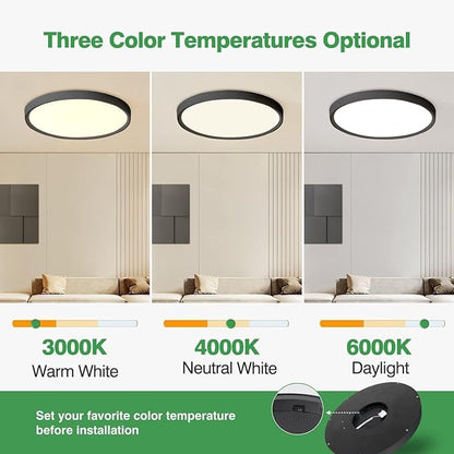 20 Inch Large LED Flush Mount Ceiling Light, 40W,4350LM, 3000K/4000K/6000K CCT Selectable,Black Flat Panel Light Low Profile Ceiling Light Fitures for Hallway, Kitchen, Bedroom, Laundry Room, 2PK