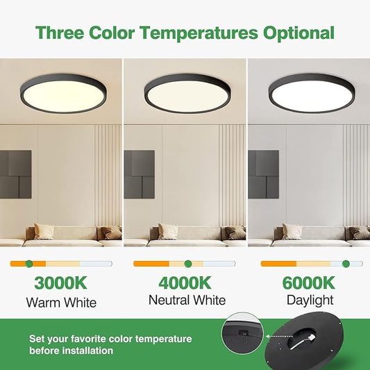 20 Inch Large LED Flush Mount Ceiling Light, 40W,4350LM, 3000K/4000K/6000K CCT Selectable,Black Flat Panel Light Low Profile Ceiling Light Fitures for Hallway, Kitchen, Bedroom, Laundry Room, 2PK
