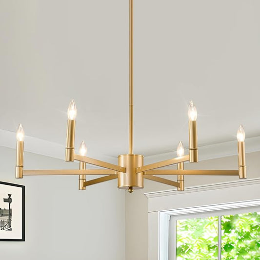 ASGYISA 6-Light Gold Candle Chandeliers Modern Farmhouse Ceiling Light Fixture Industrial Lighting for Dining Room Living Room Bedroom Kitchen Island Foyer