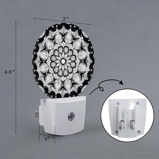 Black White Mandala Night Light Plug-in Sleep Lamp Led Dusk to Dawn Night Light for Bedroom
