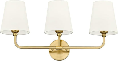 Bathroom Light Fixtures, Brushed Gold Vanity Lights with Beige Fabric Shade, 3-Light Wall Sconce, Modern Sconces Wall Lighting for Hallway Bedroom, VL837-BG-B-3