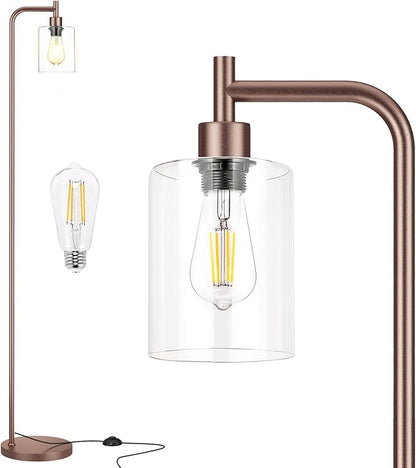 Ziisee Floor Lamps for Living Room - Industrial Standing Lamp with Glass Shade, Modern Floor Lamp with LED Bulbs, Farmhouse Floor Lamp for Bedroom, Tall Lamp for Office - Brown