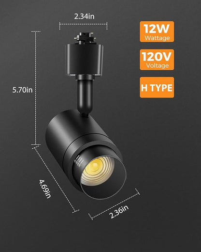 Zoomable H Track Lighting Heads H Type Track Light Heads Dimmable LED Track Lighting Fixtures Ceiling Spot Light, H Style Track Heads for H Track Lighting Rails - Black CRI90 12W 4 Pack 4000K