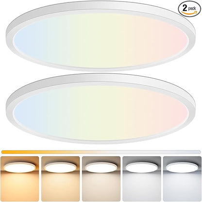 Brightever 15 Inch Large Flush Mount Ceiling Light Fixtures, 3800LM 300W Equivalent, 2700K-6500K Selectable, 0.67 Inch Extremely Thin 30W Modern Dimmable Flat LED Ceiling Lights for Bathroom, 2 Packs