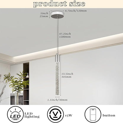 3 Pack Chrome Bubble Crystal Pendant Lights for Kitchen Island, Modern Mini Chandelier Set with Integrated LED, Adjustable Hanging Crystal Rod Pendant Lighting for Dining Room Bar Counter