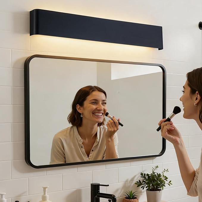 32.6 in LED Bathroom Vanity Light, Modern Black Hardwired Vanity Lights for Bathroom Over Mirror, 32W, 5 CCT Adjustable 3000K-6500K Wall Mounted Bathroom Light Fixture, 2 Pack