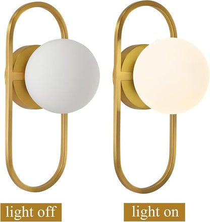 SeeU Mid Century Wall Sconces Modern Gold Vanity Wall Lamp with White Globe Lampshade Wall Light Fixture for Bathroom Bedroom Living Room Set of 2