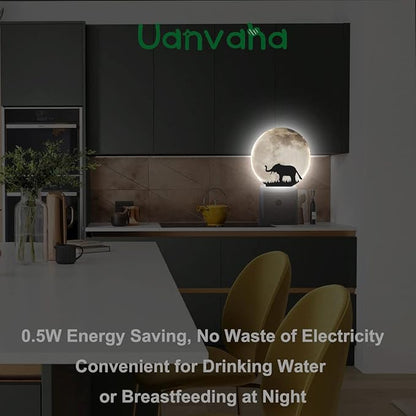African Animal Night Light Silhouette Elephant on Full Moon Night Lights Plug into Wall 0.5W LED Lighting Auto on/Off for Hallway Stairway Kitchen Home Decor