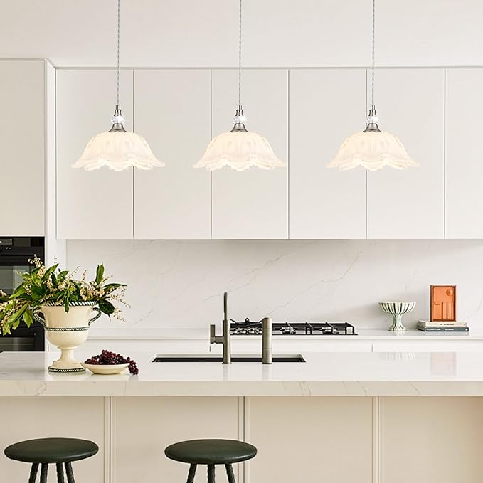 1 Piece Brushed Nickel Chandelier Light Fixtures with White Glass Shade, Brushed Nickel Finish Pendant Light,Hanging Light for Dining Room,Hallways,Living Room,Bedroom