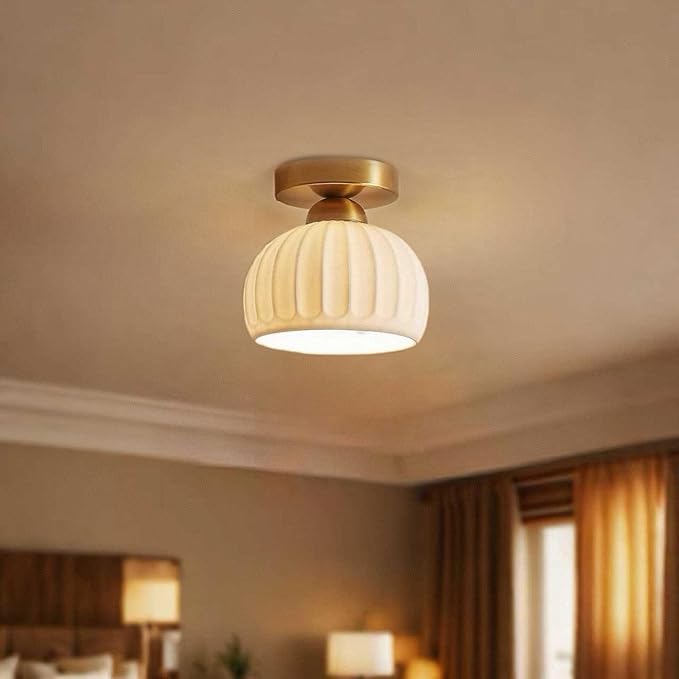 Semi Flush Mount Ceiling Light Fixtures，Small Gold Ceramic Hallway Close to Ceiling Light Farmhouse Light， Small Ceiling Light for Bedroom，Dining Room，Entryway Porch Foyer with E26 Base