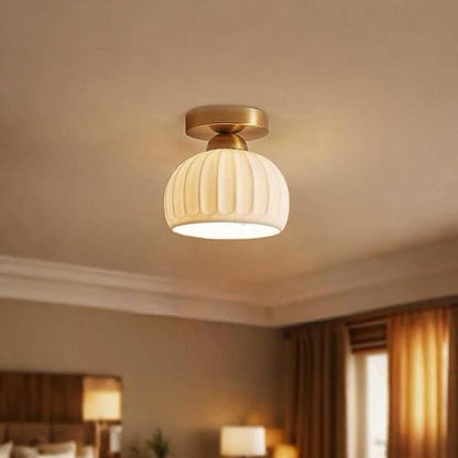 Semi Flush Mount Ceiling Light Fixtures，Small Gold Ceramic Hallway Close to Ceiling Light Farmhouse Light， Small Ceiling Light for Bedroom，Dining Room，Entryway Porch Foyer with E26 Base