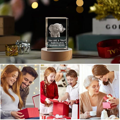 Elephant Gifts for Women, Friendship Gifts for Women Best Friends Sisters, Birthday Gift, 3D Elephants Decor Crystal Figurine Night Light