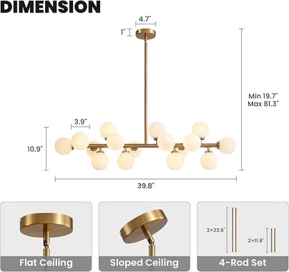 Mid Century Modern Gold Chandelier Rectangle Pendant Fixtures Linear Sputnik Chandeliers for Kitchen Island Dining Room Over Table