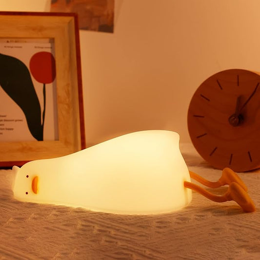 Anywin Lying Flat Duck Night Light, Cute Light Up Duck Soft Silicone Nursery Night Lamp with Touch Control & Rechargeable & Timer & Dimmer for Kids, Birthday Festival New-Born Gifts for Baby Kids