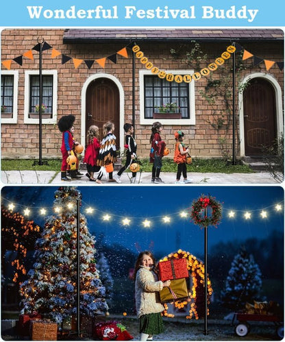 10FT String Light Pole Stand, Outdoor String Lights Hanging, Use for Backyard, Garden, Patio, Party, Festival, Wedding, Picnic, Matte, 2 Pole