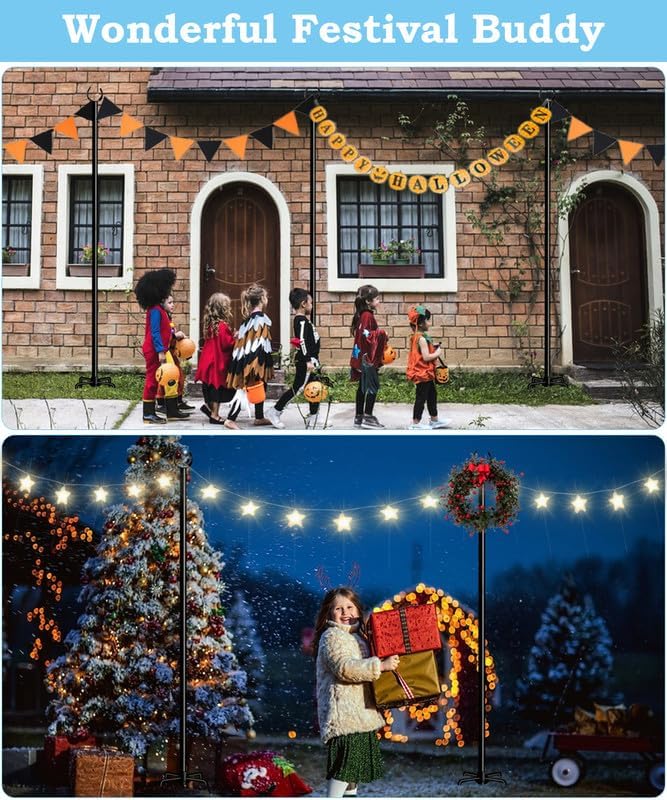 10FT String Light Pole Stand, Outdoor String Lights Hanging, Use for Backyard, Garden, Patio, Party, Festival, Wedding, Picnic, Matte, 1 Pole
