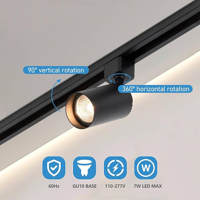 4-Light LED Track Lighting Kit with 3.3FT H Track Lighting Rails & Floating Canopy Connector, GU10 Track Light Kit, Modern Kitchen Track Lighting Fixtures Ceiling Spot Light, Black (No Bulbs)