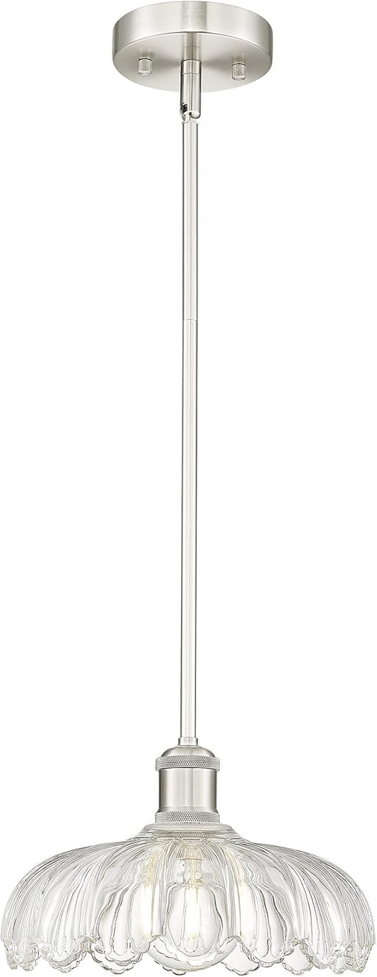 FEMILA 10.4" Brushed Nickel Pendant Lighting, Flower Glass Pendant Light Vintage Light Fixtures for Bedroom Hotel Dining Room, 4FJX82MIL BN
