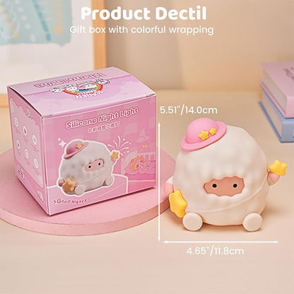 AVEKI Kid Night Light, Baby Lamb Light for Nursery, 3 Levels & 7 Colors Adjustable Touch Lamp with Timer, Rechargeable Squishy Silicone Sheep Nightlight, Cute Sheep Decor Gifts for Girls Women