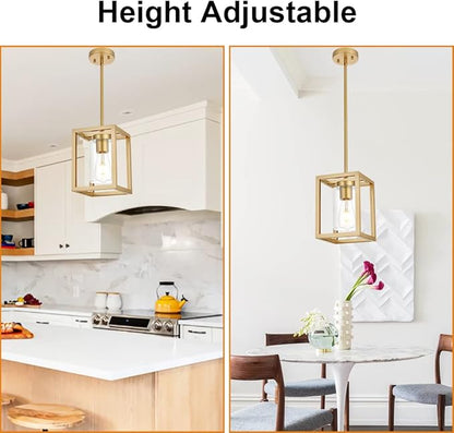 1-Light Rustic Chandelier in Gold Finish Modern Industrial Pendant Lighting Fixture with Clear Glass Shade Hanging Ceiling Light for Dining Room