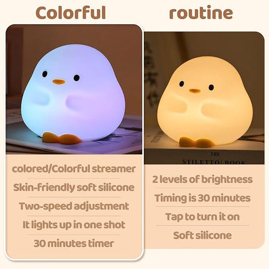 Rytinazzz Duck Night Light, Color Changing Mode & 50-Hour Battery, Squishy Silicone Lamp for Kids Room, USB Rechargeable with Timer, Mothers Day Gifts