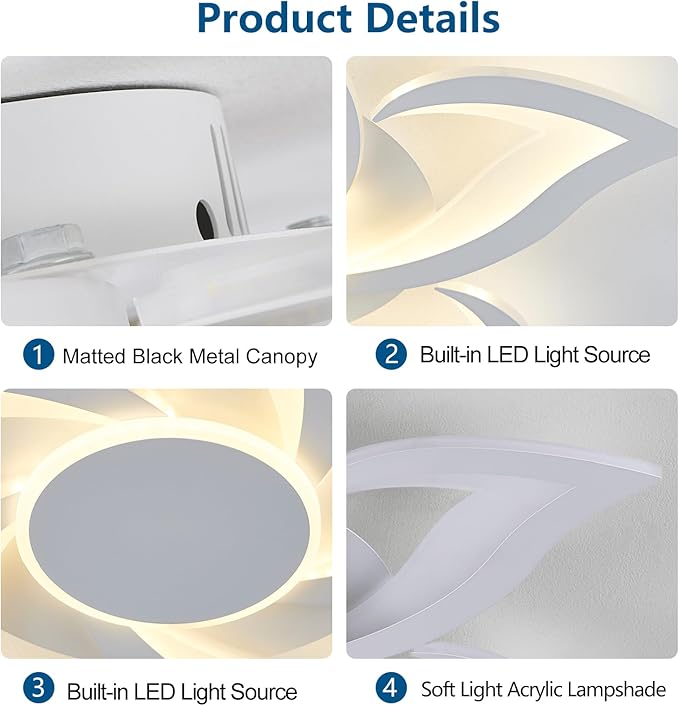 24" Modern Geometric Ceiling Light Fixture, White Dimmable 3 Colors LED Close to Ceiling Light Fixtures with Remote, Low Profile Flush Mount Ceiling Light for Kitchen, Living Room