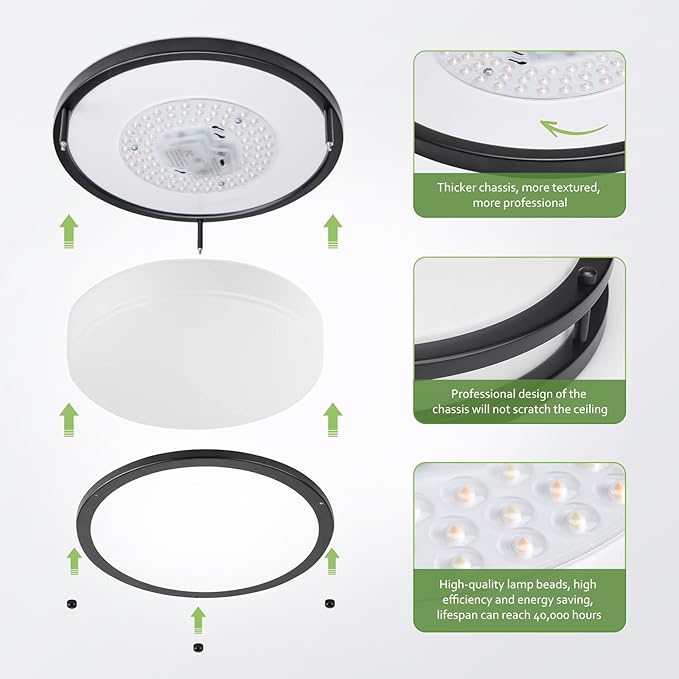 Black Flush Mount Ceiling Light - 4 Pack 24W 3000K/3500K/4000K/5000K/6000K Dimmable 10 Inch Led Ceiling Light Fixture for Bedroom Bathroom Kitchen Hallway (4, Black, 10 Inch)
