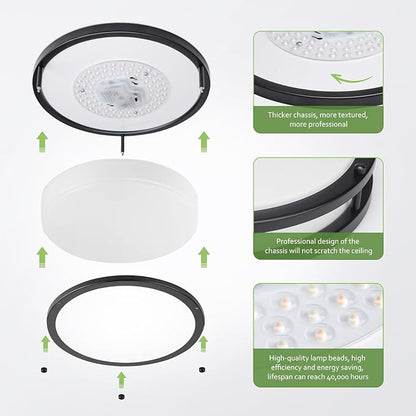 Flush Mount Ceiling Light - 8 Pack 36W 3000K/3500K/4000K/5000K/6000K Dimmable Led Ceiling Light Fixture for Kitchen Hallway Bedroom Bathroom (8, Black, 12 Inch)