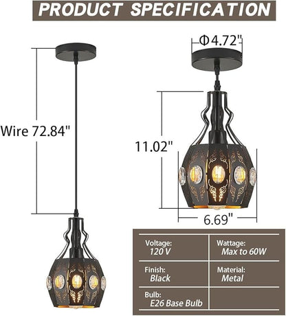 YLONG-ZS Black Lantern Pendant Lights Bedroom Restaurant 2 PK, Farmhouse Kitchen Island Pendant Ceiling Light with 6.07 Ft Wire, Hanging Pendant Lighting for Restaurant Bedroom Dining Room Living Room