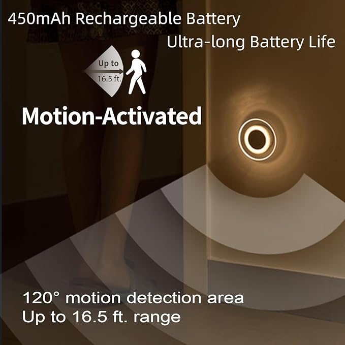 Magnetic Motion Sensor Night Light with Stick-On Base, Cruise Rechargeable Battery Powered Cordless Glow Light, Ideal for Bedroom, Bathroom, Stairway- Moonlit