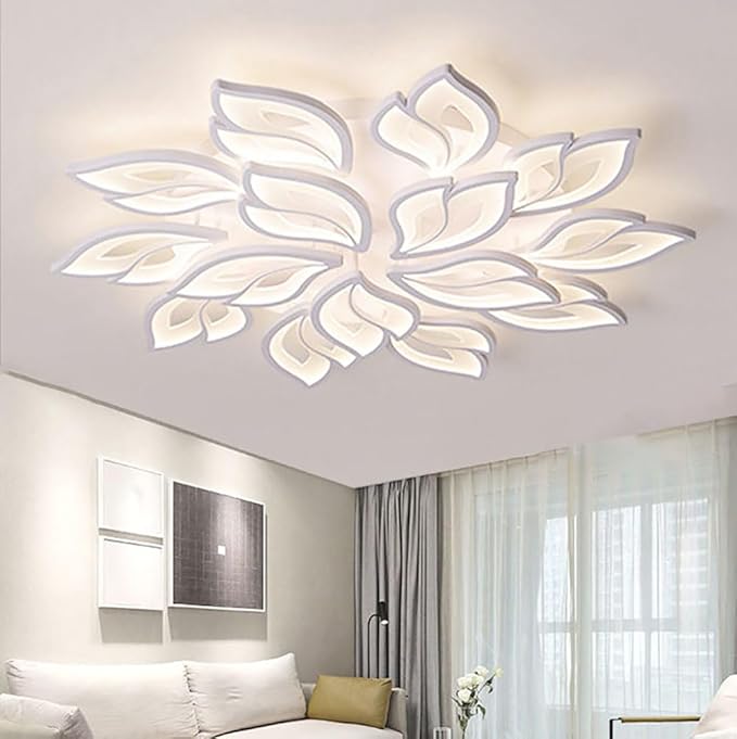 110W Dimmable LED Ceiling Light with Remote Control Ceiling Lapm Modern 15-Leaf Acrylic Chandelier 39.37in for Bedroom Living Room Dining Room Office Kitchen