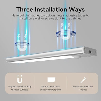 Under Cabinet Lighting, Rechargeable Closet Lights, LED Magnetic Motion Activated Under Cabinet Lights 1800mAh Battery Operated, Wireless Dimmable Under Counter Lights for Kitchen,Stairs,Pantry 2 Pack