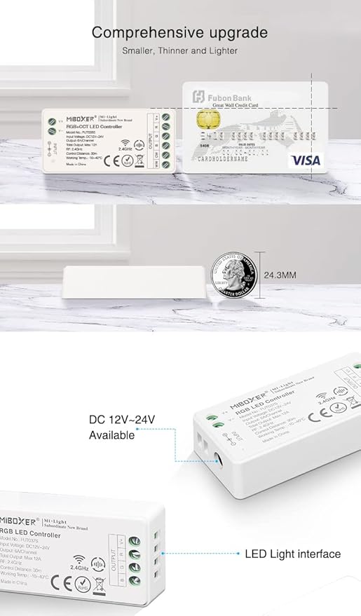 LGIDTECH FUT037S RGB Color LED Strip Light Controller,Input DC 12-24V,Output Max 12A