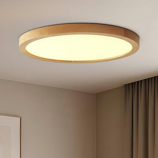 Ultra-Thin LED Ceiling Light Fixture 20.47", Handcrafted Walnut Wood Modern Wabi-Sabi Style, Slim 2.5cm Profile, 37W LED 3000K-4000K-6000K, Round Minimalist Lamp for Bedroom Kitchen Hallway