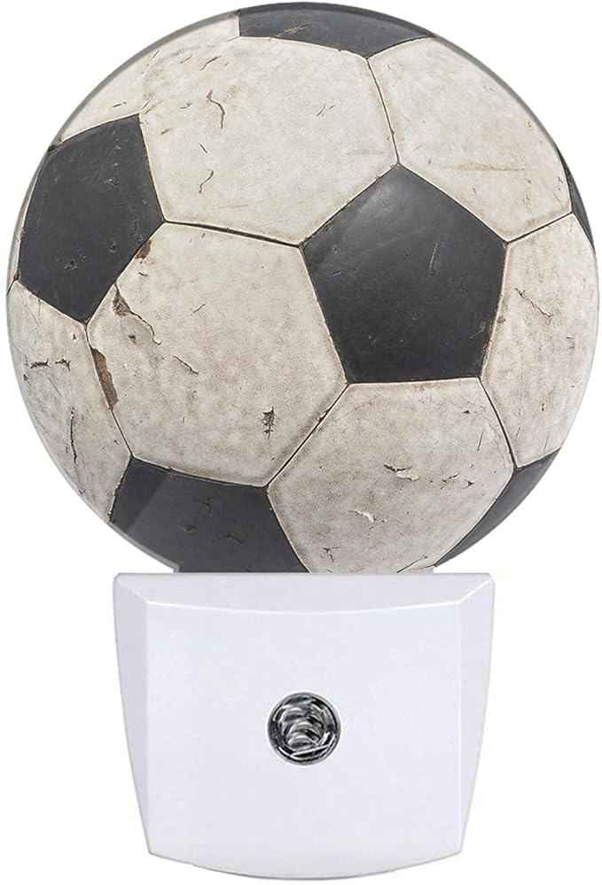 American Soccer Night Light Cartoon Black White Soccer Balls Sports Night Lights Plug into Wall for Boys Girls, Plug-in Nightlight 0.5W LED Lighting for Stairway Hallway Bedroom