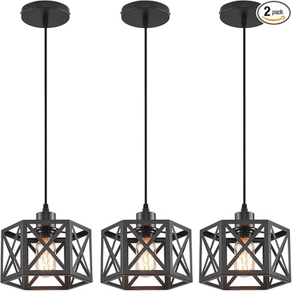 Farmhouse Pendant Light Fixture, Black Pendant Lights for Kitchen Island Industrial Lantern Pendant Light Fixtures with Light Shade, Adjustable Height Hanging Pendant Lighting
