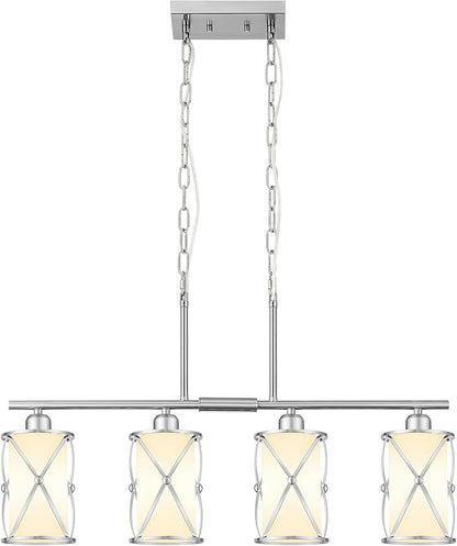 4-Light Kitchen Island Lighting, Linear Brushed Nickel Dining Room Light Fixtures with Milk Glass, Modern Industrial Chandelier Pendant Light for Kitchen Island Dining Room, CH9176BNW-4IS