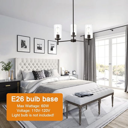 Contemporary 3-Light Chandeliers Rustic Clear Glass Shades Pendant Lighting Oil Rubber Bronze Dining Room Lighting Fixtures Hanging Adjustable Wire Semi Flush Ceiling Lights