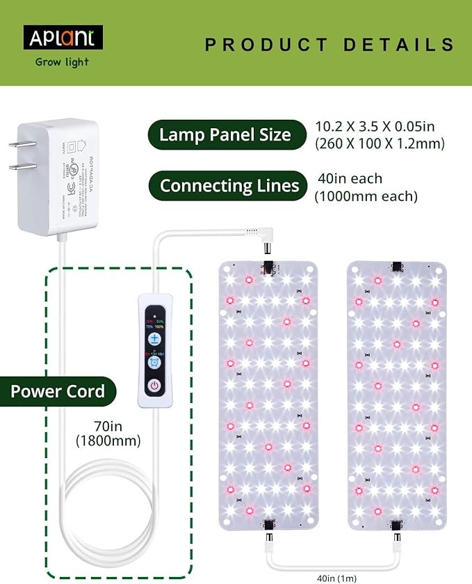 Grow Light for Indoor Plants, Dimmable Plant Light, 6/12/16H Timing LED Grow Lights Strip Full Spectrum,Ultra-Thin Plant Grow Light Panels, Under Cabinet Grow Lamps for Indoor Houseplants, 20W