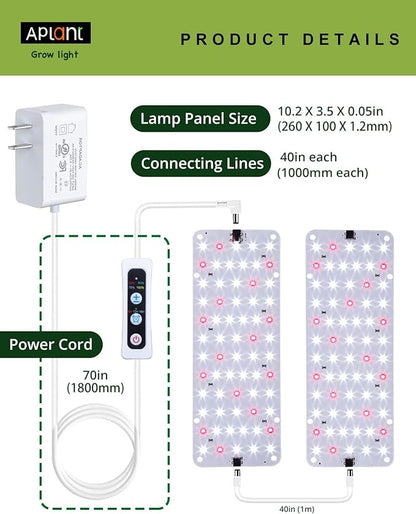 Grow Light for Indoor Plants, Dimmable Plant Light, 6/12/16H Timing LED Grow Lights Strip Full Spectrum,Ultra-Thin Plant Grow Light Panels, Under Cabinet Grow Lamps for Indoor Houseplants, 20W