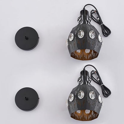 YLONG-ZS Black Lantern Pendant Lights Bedroom Restaurant 2 PK, Farmhouse Kitchen Island Pendant Ceiling Light with 6.07 Ft Wire, Hanging Pendant Lighting for Restaurant Bedroom Dining Room Living Room