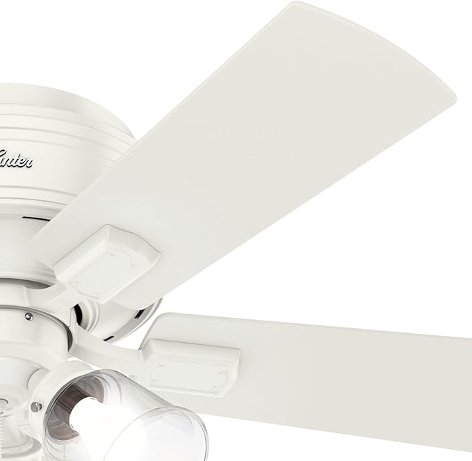 Hunter 42 inch Indoor Ceiling Fan with LED Lights and Pull Chain - Low Profile Flush Mount White Ceiling Fan, 5 Blades, For Bedroom, Living Room, or Kitchen, Quiet - Crestfield 52152, Fresh White