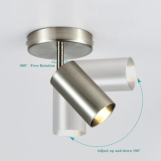 Track Lighting Ceiling Spotlight, 2-Light Satin Nickel Ceiling Light Fixture, Gu10 Spotlights Indoor Angle Adjustment Modern Wall Lamp for Living Room, Gallery, Cabinet, Hallway