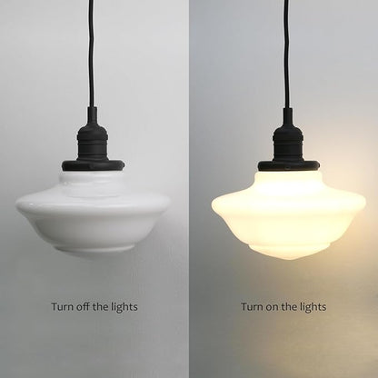 Pathson Modern Pendant Light with Milk White Glass, Vintage Ceiling Pendant Lighting Adjustable Textile Cord, Frosted Ceiling Fixture Lamp for Living Room Bedroom Kitchen Dining Room