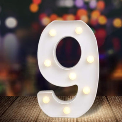 ODISTAR LED Light Up Marquee Letters, Battery Powered Sign Letter 26 Alphabet with Lights for Wedding Engagement Birthday Party Table Decoration bar Christmas Night Home,9’’, White(9)