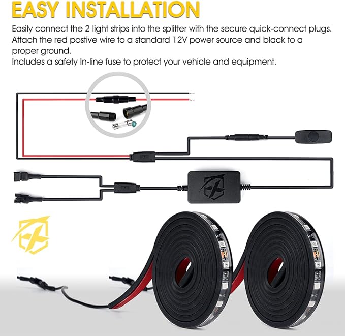 Xprite 60" RGB Truck Bed Bluetooth Lights Kit, Neon Accent Exterior Glow Rails Light Strips w/APP Control & Wireless Remote, for Cargo, Tonneau Cover, Pickup Trucks, Van, SUV, Camper RV, Boat - 2PCS