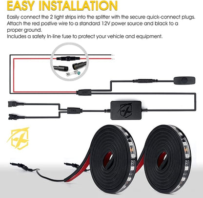 Xprite 60" RGB Truck Bed Bluetooth Lights Kit, Neon Accent Exterior Glow Rails Light Strips w/APP Control & Wireless Remote, for Cargo, Tonneau Cover, Pickup Trucks, Van, SUV, Camper RV, Boat - 2PCS