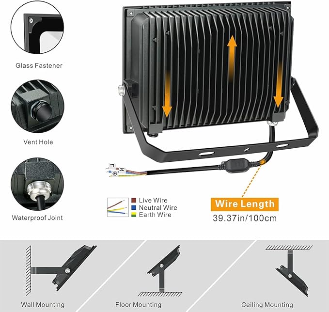 SOLLA 2 Pack 100W Led Flood Light, 8000lm 6000K Daylight White Exterior Flood Lighting, Outdoor Indoor Flood Light Fixture Landscape Security Floodlight Spotlight for Yard, Garden, Garage, Rooftop